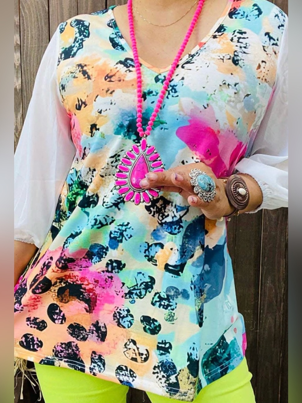 Southern Stitch- Vibrant Multicolor V-Neck Women's Blouse 🌺